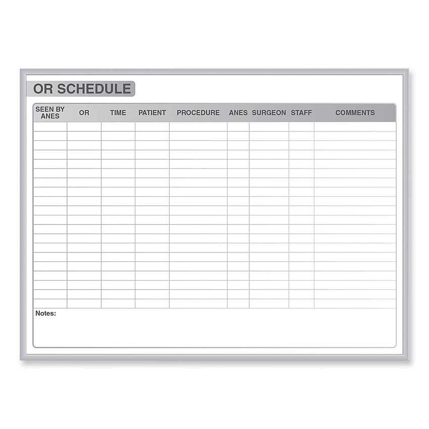 Ghent OR Schedule Magnetic Whiteboard, 72.5 x 48.5, White/Gray Surface, Satin Aluminum Frame (GHEGRPM313S46)