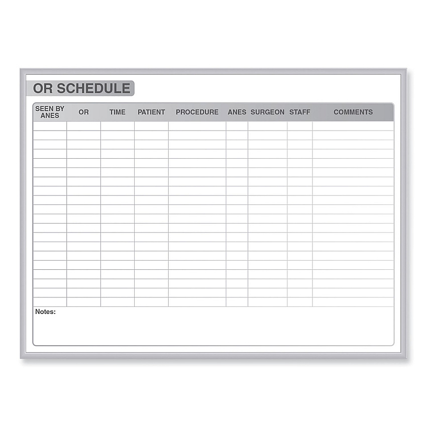 Ghent OR Schedule Magnetic Whiteboard, 96.5 x 48.5, White/Gray Surface, Satin Aluminum Frame (GHEGRPM313S48)