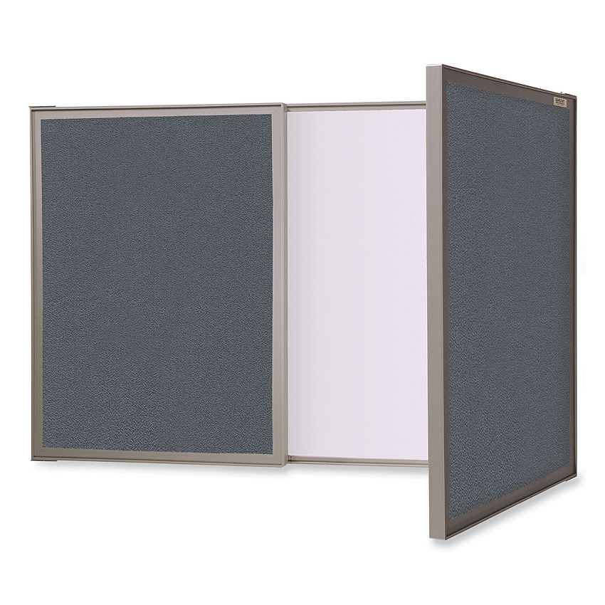 Ghent VisuALL PC Whiteboard Cabinet, Gray Fabric Bulletin Board Exterior Doors, 36 x 24, Aluminum Frame (GHE41302)