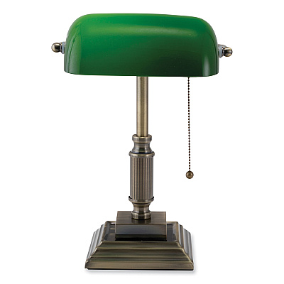 V-Light LED Bankers Lamp with Green Shade, Candlestick Neck, 14.75" High, Antique Bronze (VLU9VS688029AB)