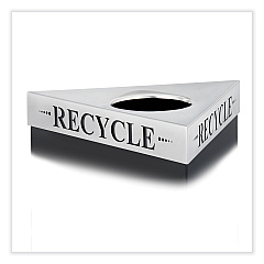 Safco Trifecta Waste Receptacle Lid. Laser Cut "RECYCLE" Inscription, 20w x 20d x 3h, Stainless Steel (SAF9560RE)
