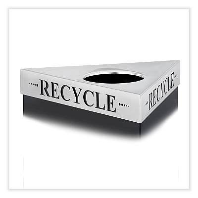 Safco Trifecta Waste Receptacle Lid. Laser Cut "RECYCLE" Inscription, 20w x 20d x 3h, Stainless Steel (SAF9560RE)