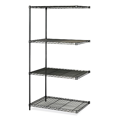 Safco Industrial Add-On Unit, Four-Shelf, 36w x 24d x 72h, Steel, Black (SAF5289BL)