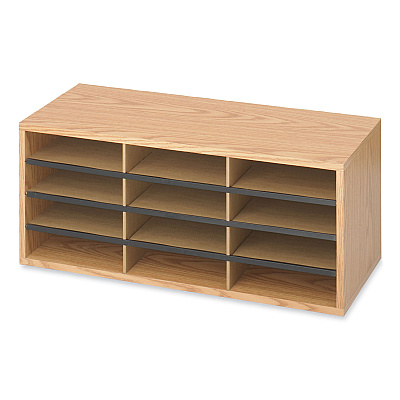 Safco Wood/Corrugated Literature Organizer, 12 Compartments, 29 x 12 x 12, Medium Oak (SAF9401MO)
