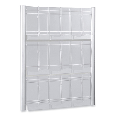 Safco Luxe Magazine Rack, 9 Compartments, 31.75w x 5d x 41h, Clear/Silver (SAF4134SL)