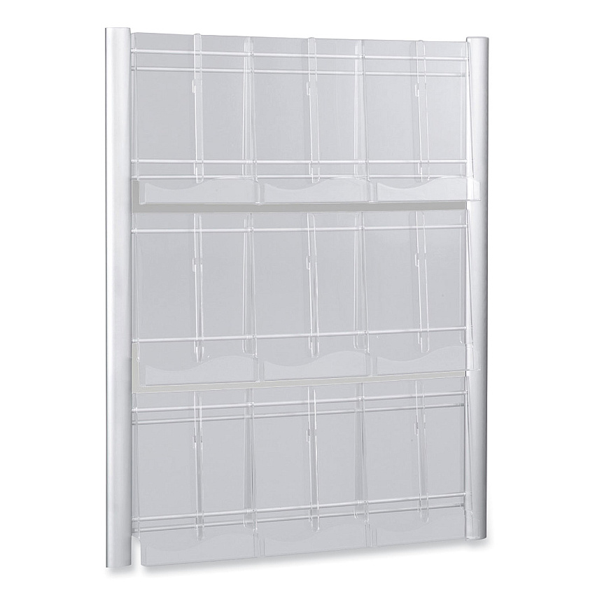 Safco Luxe Magazine Rack, 9 Compartments, 31.75w x 5d x 41h, Clear/Silver (SAF4134SL)