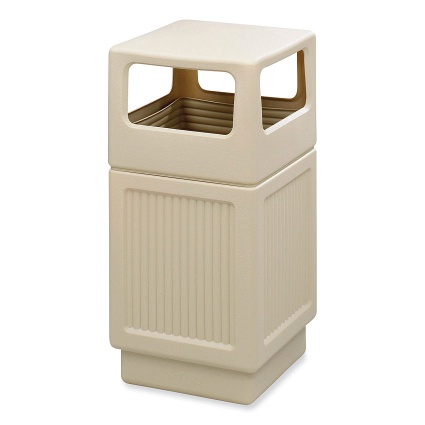 Safco Canmeleon Recessed Panel Receptacles, Side-Open, 38 gal, Polyethylene, Tan (SAF9476TN)
