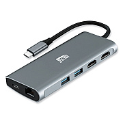 Adesso 9-in-1 USB Type-C Docking Station, 2 HDMI/3 USB C/SD and TF Slot/RJ45, Gray/Black (AUH4040)
