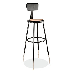 NPS 6200 Series 32"-39" Height Adjustable Heavy Duty Stool With Backrest, Supports Up to 500 lb, Brown Seat, Black Base (NPS6230HB10)