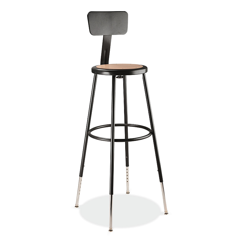 NPS 6200 Series 32"-39" Height Adjustable Heavy Duty Stool With Backrest, Supports Up to 500 lb, Brown Seat, Black Base (NPS6230HB10)