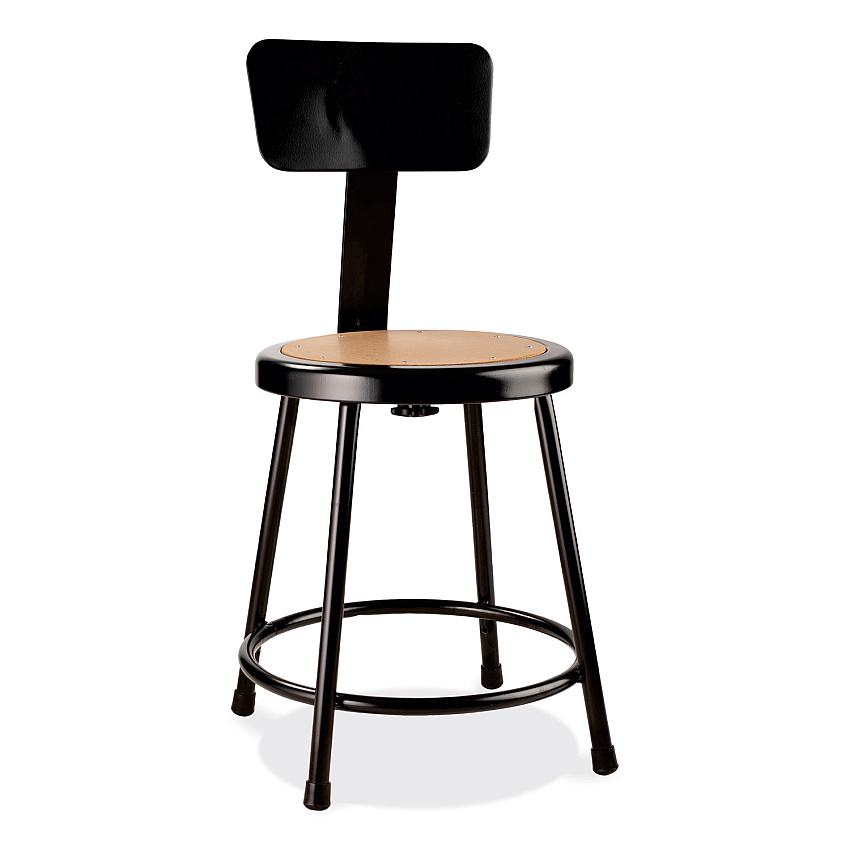 NPS 6200 Series 18" Heavy Duty Stool with Backrest, Supports Up to 500 lb, 33" Seat Height, Brown Seat, Black Back/Base (NPS6218B10)