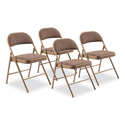 BASICS by NPS 970 Series Fabric Padded Steel Folding Chair, Supports Up to 250 lb, 17.75" Seat Height, Star Trail Brown, 4/Carton (NPS973)