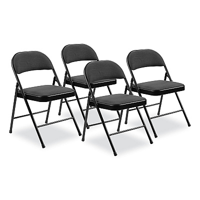 BASICS by NPS 970 Series Fabric Padded Steel Folding Chair, Supports Up to 250 lb, 17.75" Seat Height, Star Trail Black, 4/Carton