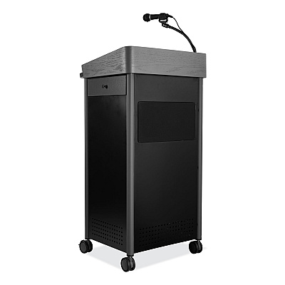 Oklahoma Sound Greystone Lectern with Sound, 23.5 x 19.25 x 45.5, Charcoal Gray (NPSGSLS)