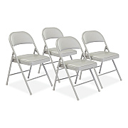 BASICS by NPS 950 Series Vinyl Padded Steel Folding Chair, Supports Up to 250 lb, 17.75" Seat Height, Gray, 4/Carton (NPS952)
