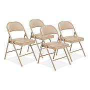 BASICS by NPS 950 Series Vinyl Padded Steel Folding Chair, Supports Up to 250 lb, 17.75" Seat Height, Beige, 4/Carton (NPS951)
