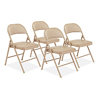 BASICS by NPS 950 Series Vinyl Padded Steel Folding Chair, Supports Up to 250 lb, 17.75" Seat Height, Beige, 4/Carton (NPS951)