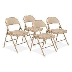 BASICS by NPS 950 Series Vinyl Padded Steel Folding Chair, Supports Up to 250 lb, 17.75" Seat Height, Beige, 4/Carton (NPS951)
