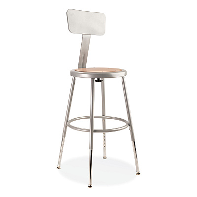 NPS 6200 Series 19" to 27" Height Adjustable Heavy Duty Stool with Backrest, Supports 500 lb, Brown Seat, Gray Back, Gray Base (NPS6218HB)
