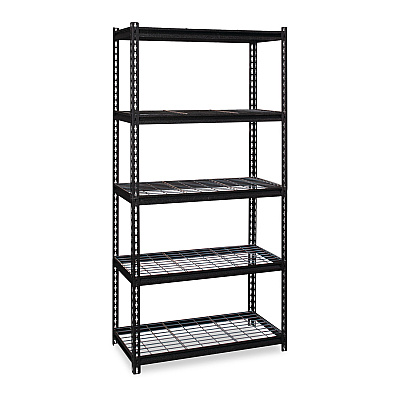 Hirsh Industries Iron Horse 2300 Wire Deck Shelving, Five-Shelf, 36w x 18d x 72h, Black (HID22130)