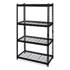 Hirsh Industries Iron Horse 2300 Wire Deck Shelving, Four-Shelf, 36w x 18d x 60h, Black (HID22129)