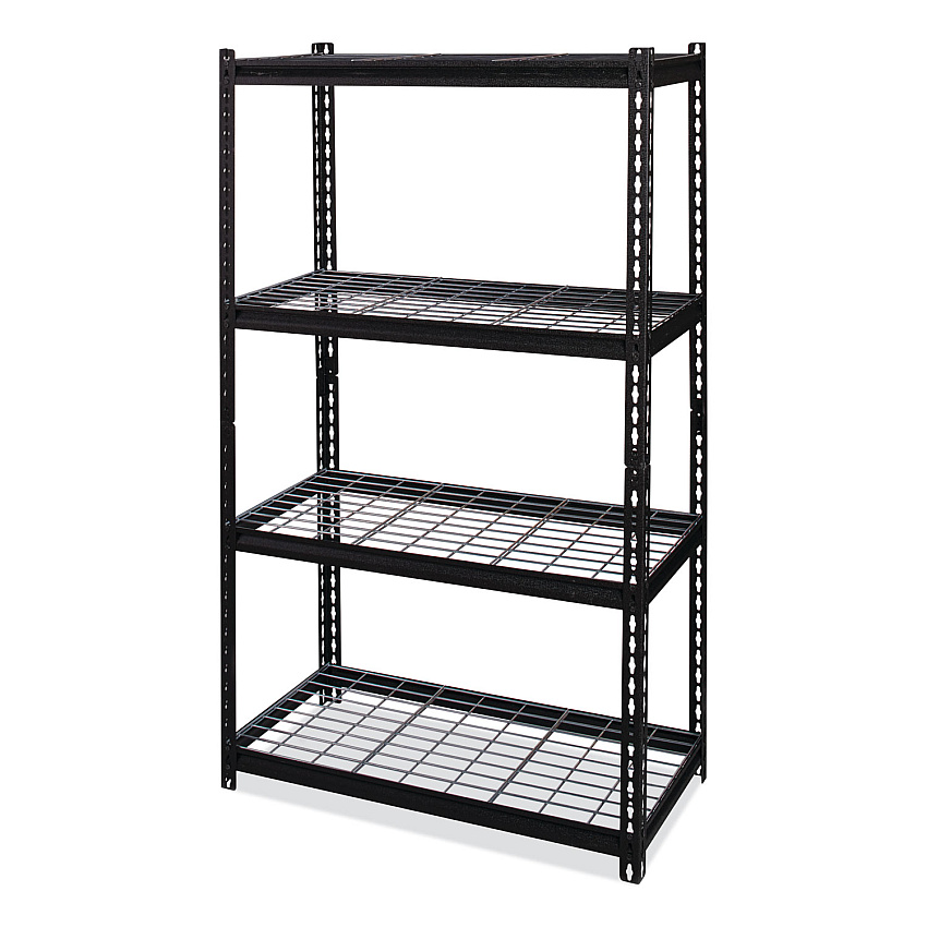 Hirsh Industries Iron Horse 2300 Wire Deck Shelving, Four-Shelf, 36w x 18d x 60h, Black (HID22129)