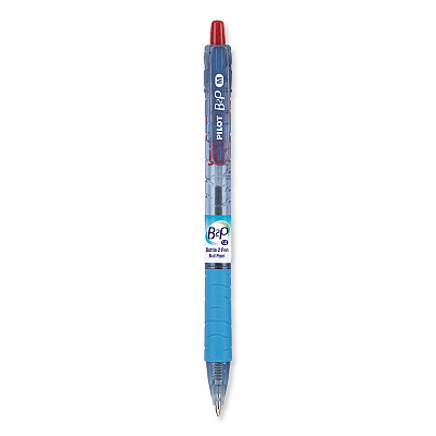 Pilot B2P Bottle-2-Pen Recycled Ballpoint Pen, Retractable, Medium 1 mm, Red Ink, Translucent Blue Barrel, Dozen (PIL32802)