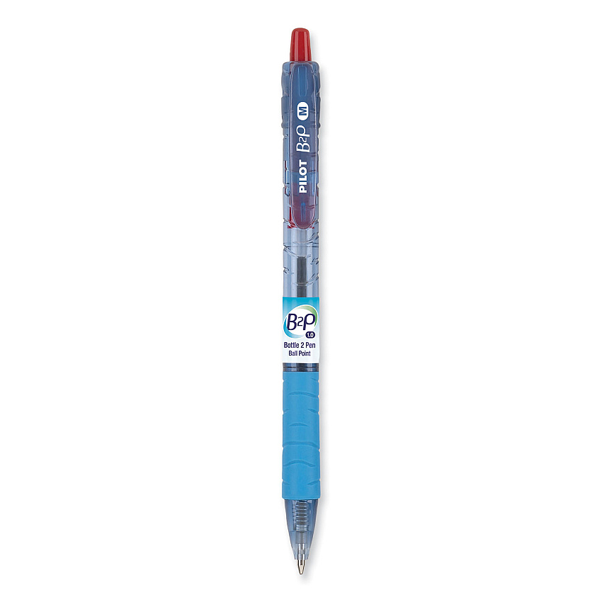 Pilot B2P Bottle-2-Pen Recycled Ballpoint Pen, Retractable, Medium 1 mm, Red Ink, Translucent Blue Barrel, Dozen (PIL32802)