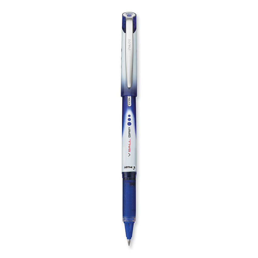 Pilot VBall Grip Liquid Ink Roller Ball Pen, Stick, Extra-Fine 0.5 mm, Blue Ink, Blue/White Barrel, Dozen (PIL35471)