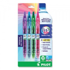 Pilot B2P Bottle-2-Pen Recycled Gel Pen, Retractable, Fine 0.7 mm, Assorted Ink and Barrel Colors, 4/Pack (36620)