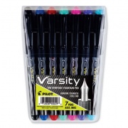 Pilot Varsity Fountain Pen, Medium 1 mm, Assorted Ink Colors, Gray Pattern Wrap, 7/Pack (90029)