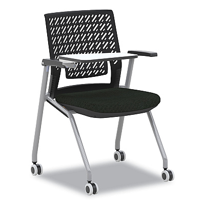 Safco Thesis Training Chair with Flex Back and Tablet, Support Up to 250 lb, 18" Seat Height, Black Seat, Gray Base, 2/Carton (SAFKTX3SBBLK)