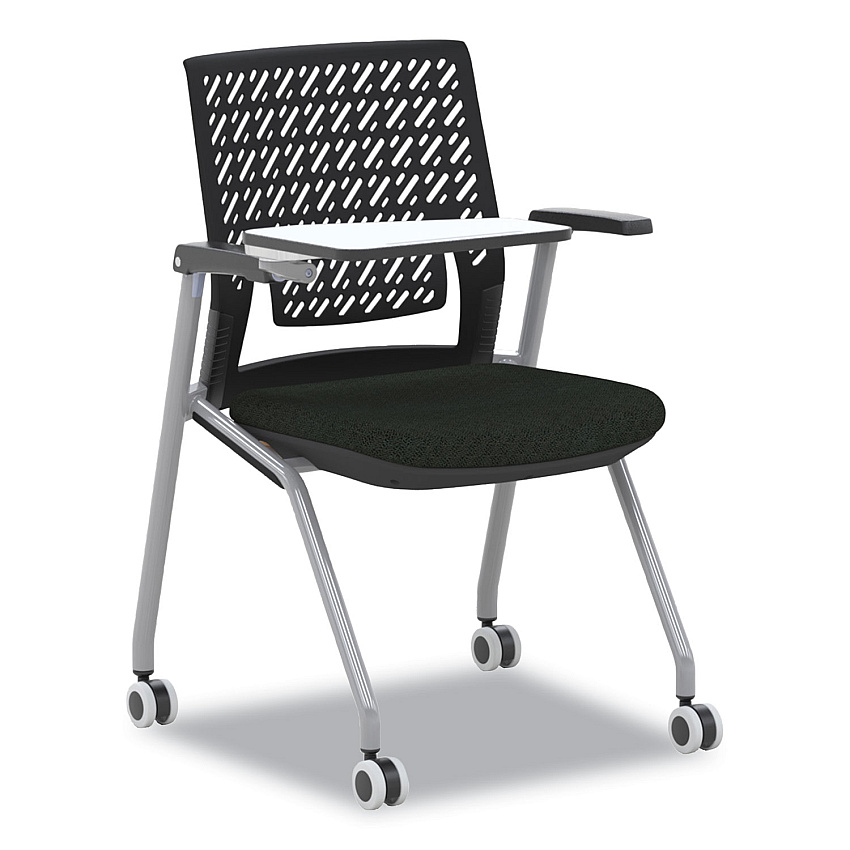 Safco Thesis Training Chair with Flex Back and Tablet, Support Up to 250 lb, 18" Seat Height, Black Seat, Gray Base, 2/Carton (SAFKTX3SBBLK)
