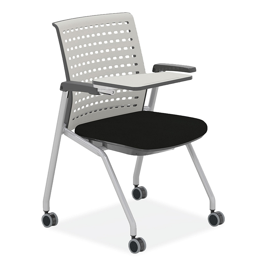Safco Thesis Training Chair with Static Back and Tablet, Supports Up to 250 lb, 18" Seat Height, Black Seat,Gray Back, Gray Base (SAFKTS3SGBLK)