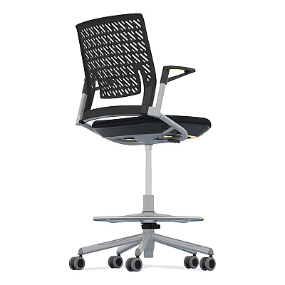 Safco Thesis Flex Back Stool with Arms, Supports Up to 250 lb, 21.5" to 29.5" Seat Height, Black Seat, Silver Base (SAFKSX1SBBLK)