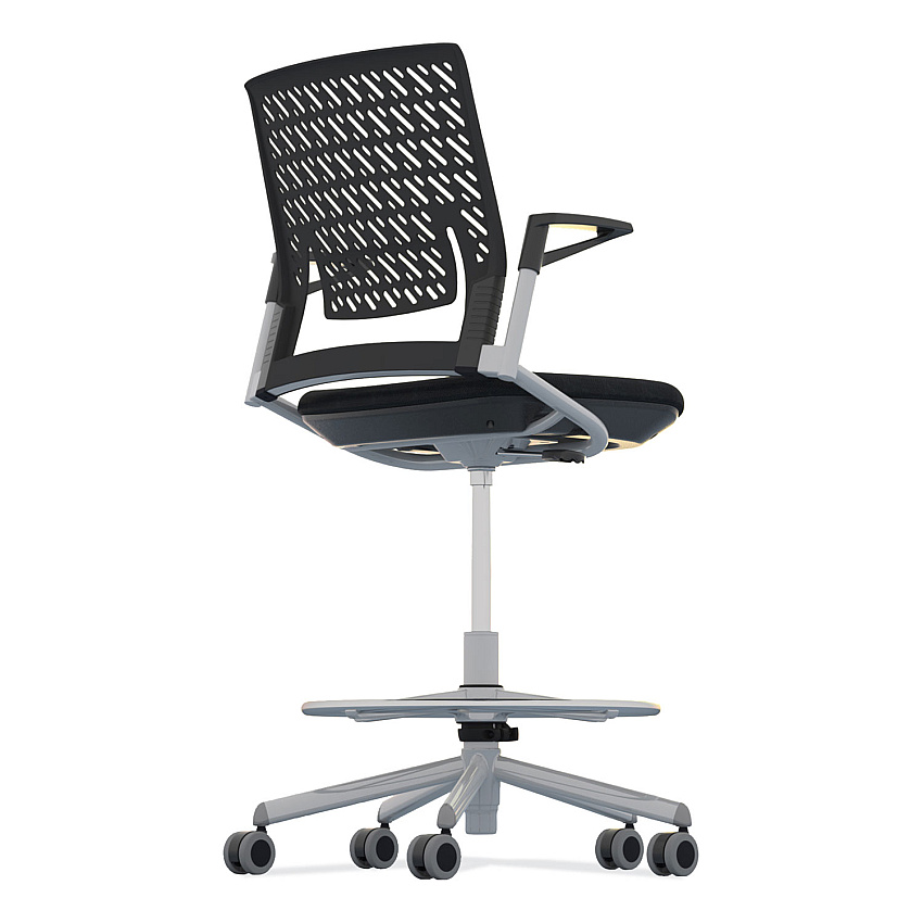 Safco Thesis Flex Back Stool with Arms, Supports Up to 250 lb, 21.5" to 29.5" Seat Height, Black Seat, Silver Base (SAFKSX1SBBLK)