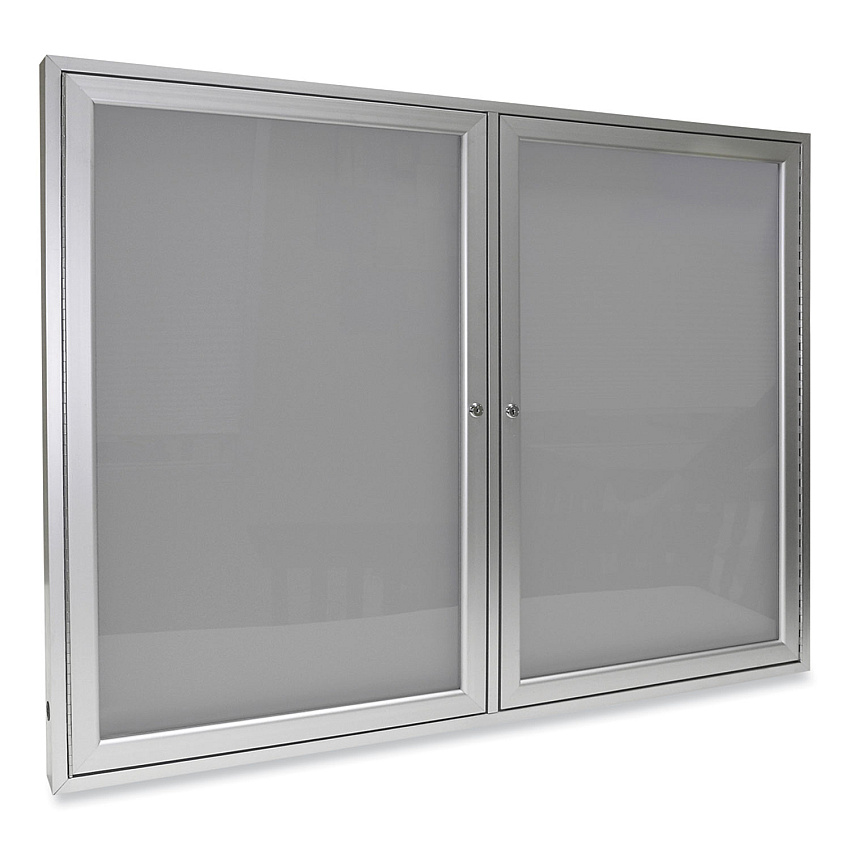 Ghent 2 Door Enclosed Vinyl Bulletin Board with Satin Aluminum Frame, 60 x 48, Silver Surface (GHEPA24860VX193)