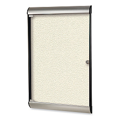 Ghent Silhouette 1 Door Enclosed Ivory Vinyl Bulletin Board with Satin/Black Aluminum Frame, 27.75 x 42.13 (GHESILH20412)