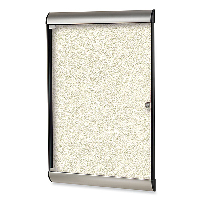 Ghent Silhouette 1 Door Enclosed Ivory Vinyl Bulletin Board with Satin/Black Aluminum Frame, 27.75 x 42.13 (GHESILH20412)