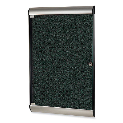 Ghent Silhouette 1 Door Enclosed Ebony Vinyl Bulletin Board with Satin/Black Aluminum Frame, 27.75 x 42.13 (GHESILH20411)