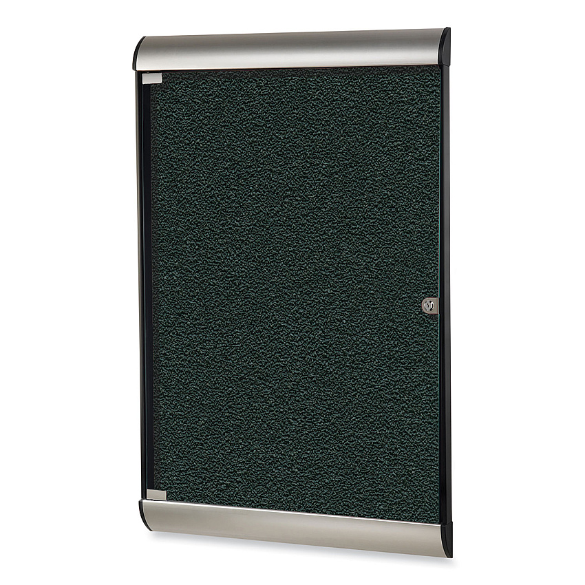 Ghent Silhouette 1 Door Enclosed Ebony Vinyl Bulletin Board with Satin/Black Aluminum Frame, 27.75 x 42.13 (GHESILH20411)