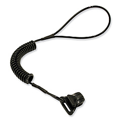 ergodyne Squids 3158 Coiled Lanyard with Clamp, 2 lb Max Working Capacity, 12" to 48" Long, Black (EGO19158)