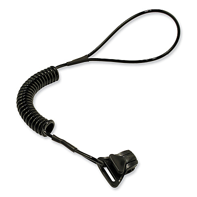 ergodyne Squids 3158 Coiled Lanyard with Clamp, 2 lb Max Working Capacity, 12" to 48" Long, Black (EGO19158)
