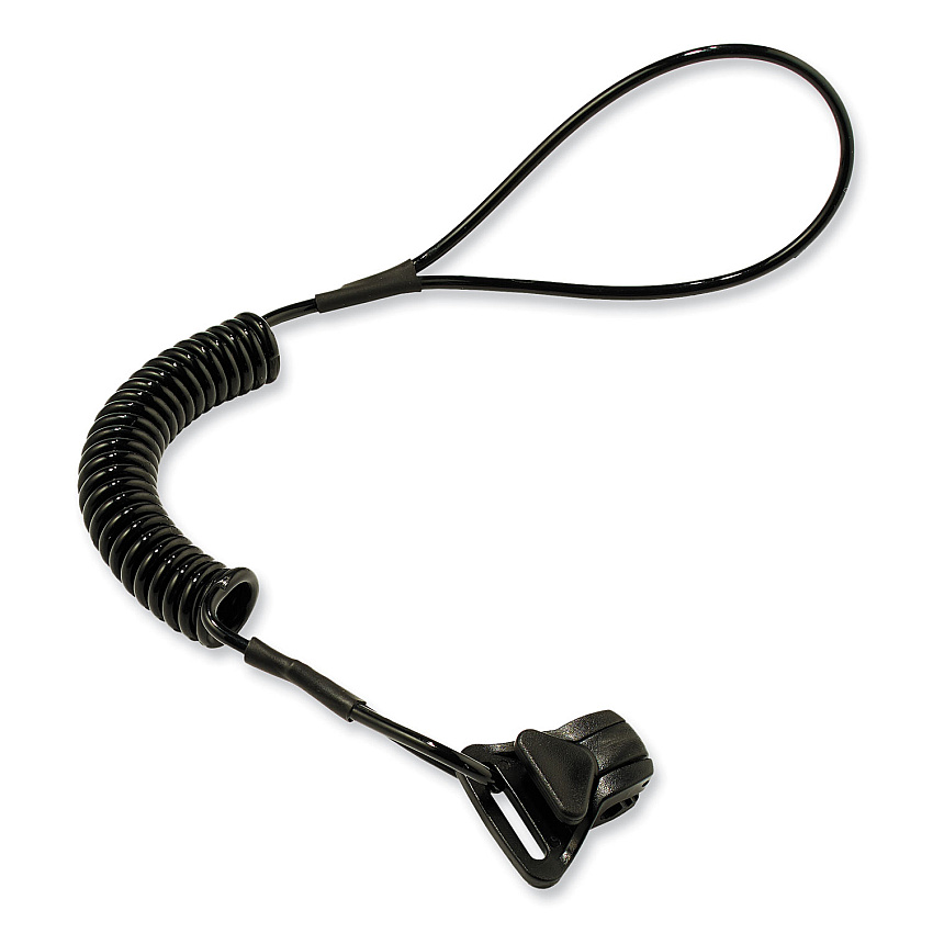 ergodyne Squids 3158 Coiled Lanyard with Clamp, 2 lb Max Working Capacity, 12" to 48" Long, Black (EGO19158)