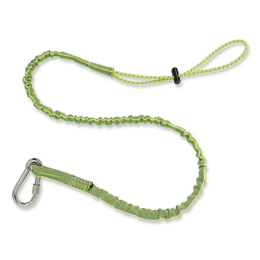 ergodyne Squids 3101 Lanyard with Stainless Steel Carabiner + Cinch-Loop, 15 lb Max Working Capacity, 42" to 54" Long, Lime (EGO19017)
