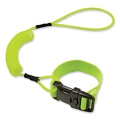 ergodyne Squids 3157 Coiled Lanyard with Buckle, 2 lb Max Working Capacity, 12" to 48" Long, Lime (EGO19157)