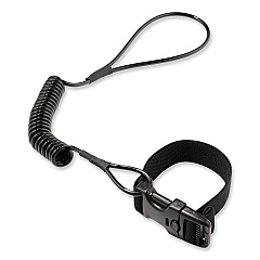ergodyne Squids 3157 Coiled Lanyard with Buckle, 2 lb Max Working Capacity, 12" to 48" Long, Black (EGO19156)