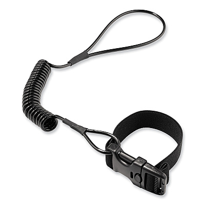 ergodyne Squids 3157 Coiled Lanyard with Buckle, 2 lb Max Working Capacity, 12" to 48" Long, Black (EGO19156)