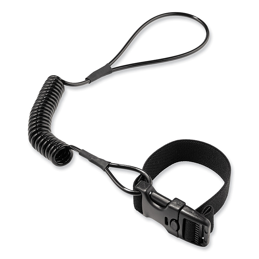 ergodyne Squids 3157 Coiled Lanyard with Buckle, 2 lb Max Working Capacity, 12" to 48" Long, Black (EGO19156)