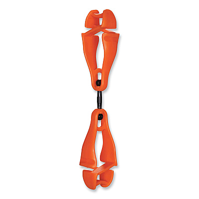 ergodyne Squids 3420 Dual Clip Swivel Glove Clip Holder, 1 x 0.6 x 5.5, Acetal Copolymer, Orange, 100/Pack (EGO19518BULK)